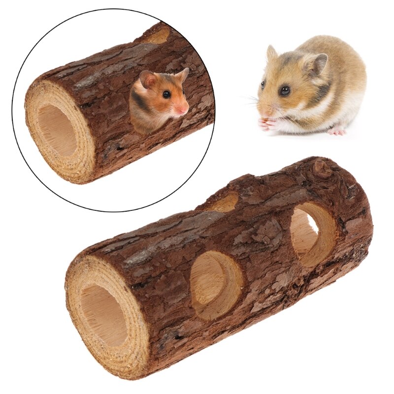 Túnel de madera Natural para hámster, juguetes para masticar para mascotas pequeñas, ardilla, Chinchilla, L4MB