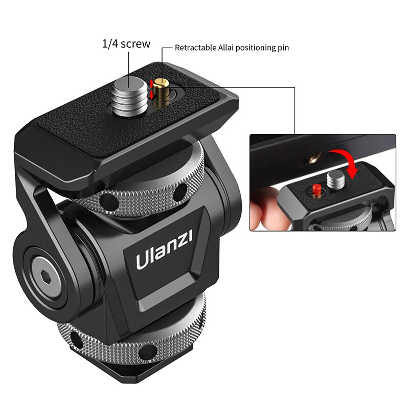 Ulanzi U-150 Universal DSLR Camera Monitor Mount 360 Rotation Adjustable Monitor Adapter with Cold Shoe 1/4 Screw