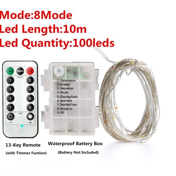 Led fejulljus 2m 5m 10m varmvit kransslinga ljus bröllopsfest utomhus 3aa batteri usb 8 lägeslampa: Batteri 8 läge 10m / Blå