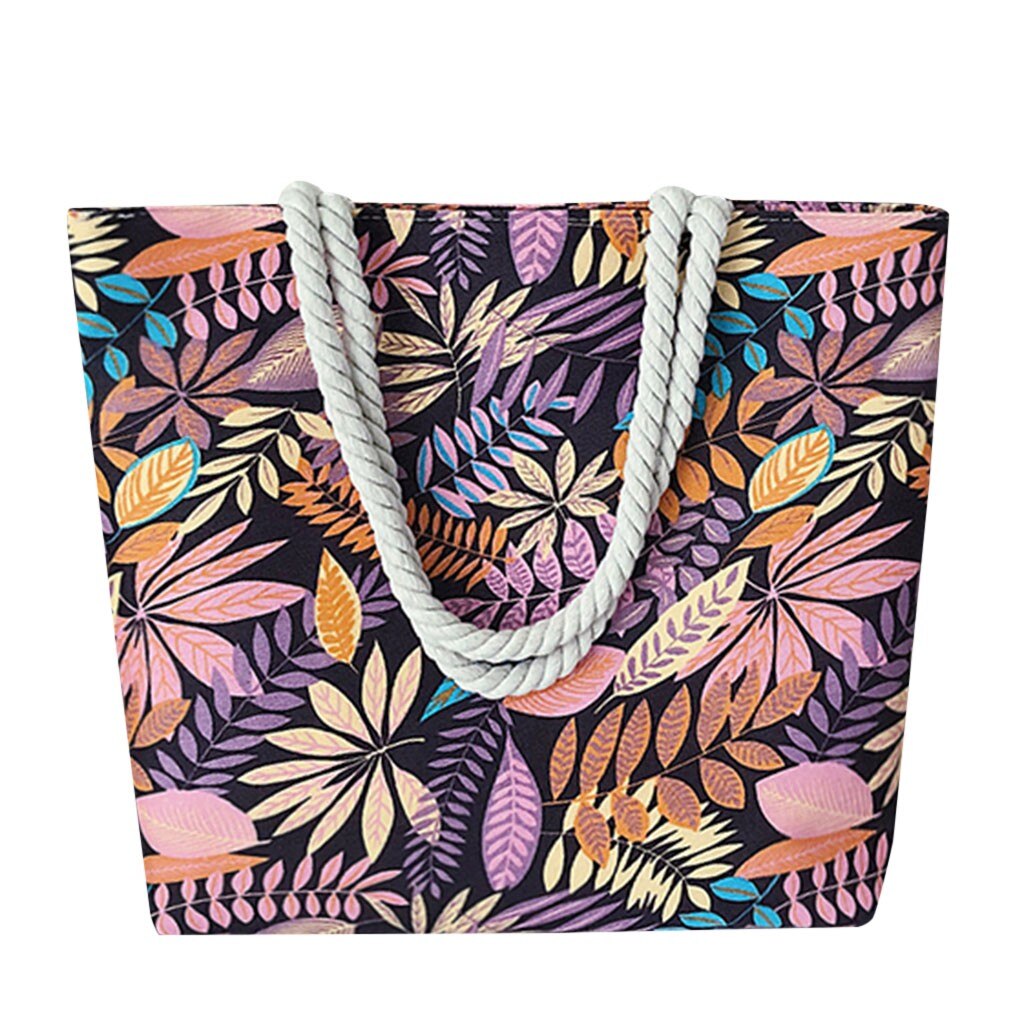 Bolsa de ombro da lona da grande capacidade do estilo bohemia do teste padrão da folha de eco: Black