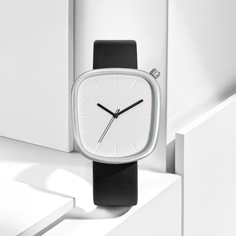 Tomi herr minimalistisk klocka mångsidig herr- och damklocka fyrkantig skala svartvit premium kvartsklocka