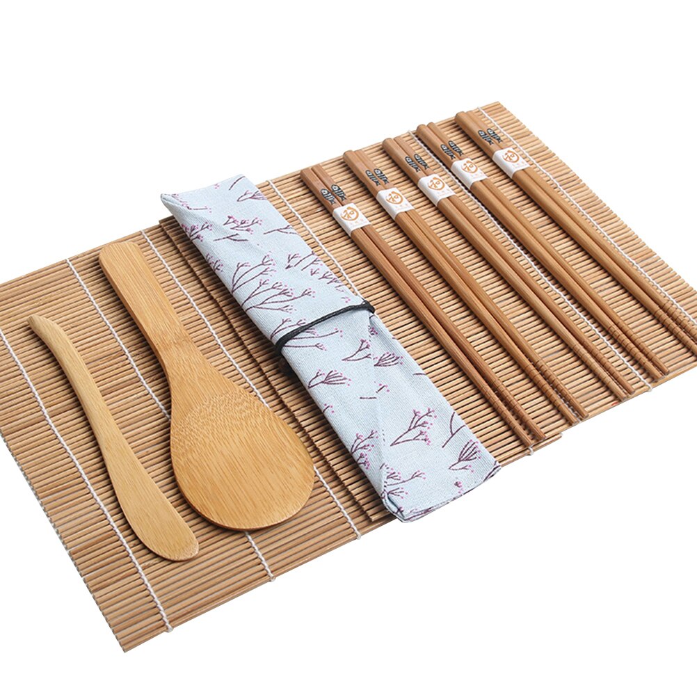 Kit de bambú para hacer Sushi de 15 piezas, incluye 2 esteras rodantes, 1 toalla, 1 paleta de arroz, 1 esparcidor de arroz, 5 pares de palillos: Default Title