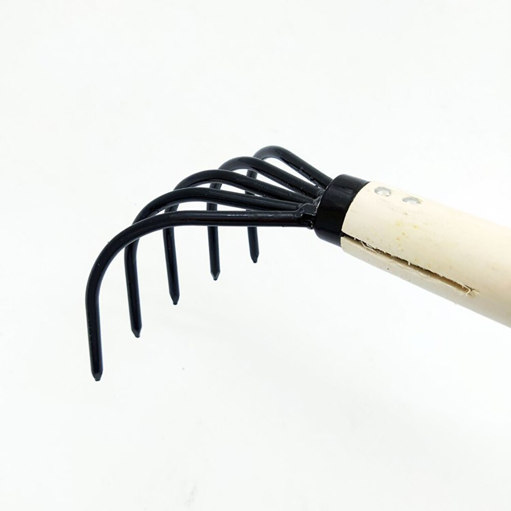 Multifunction Garden Hand Rake with 5 Claw for Fallen Leaves Loosen Soil Nursery Wood Handle Garden Tools