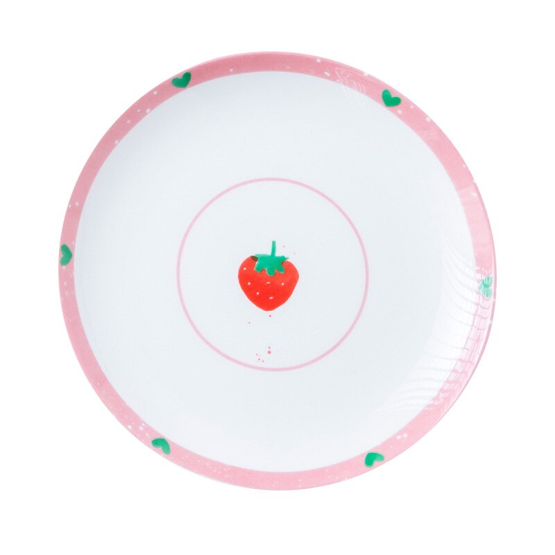 Vaisselle en porcelaine, mignonne bol en céramique, grande cuillère en porcelaine, tasse de café, articles de table mignons motif de fraise rose