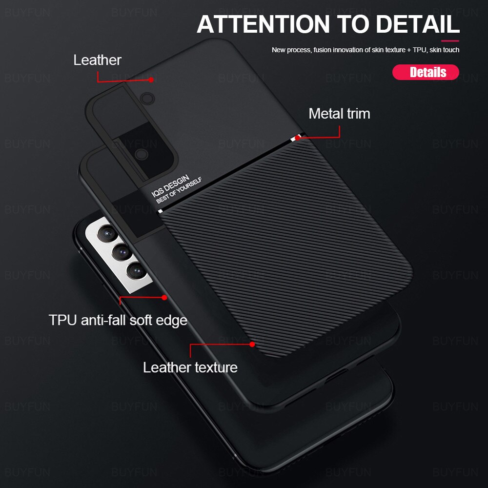 S21fe Case Leather Texture Car Holder Magnetic Coque For Cover Samsung Galaxy S21 Fe S 21 Faith 5G Soft Shockproof Fundas