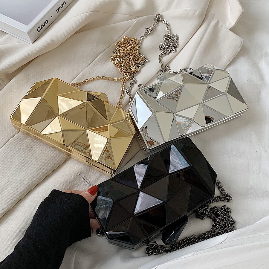Kvinders #39 tasker til kvinder clutches geometrisk mini fest aftenpung crossbody skuldertaske guld box clutch