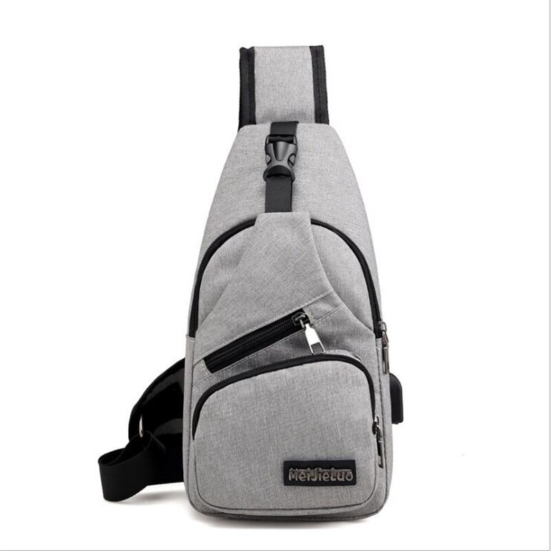 Bolso de pecho antirrobo para hombre, de hombro con carga USB bandolera, bolsos cortos de colegio y viaje: gray