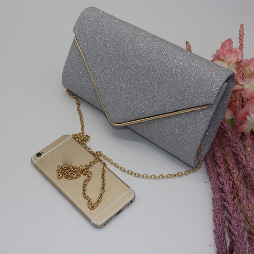 Transer couleur unie femmes sac à bandoulière brillant enveloppe portefeuille pochette sacs à main sac de soirée sacs à main pour la fête O 35: Silver