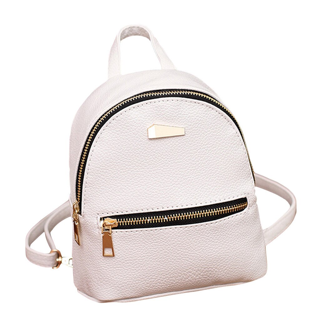 Vrouwen Pu Leren Rugzak School Rugzak College Satchel Reistas Effen Kleur Mode Rugzakken: WHITE