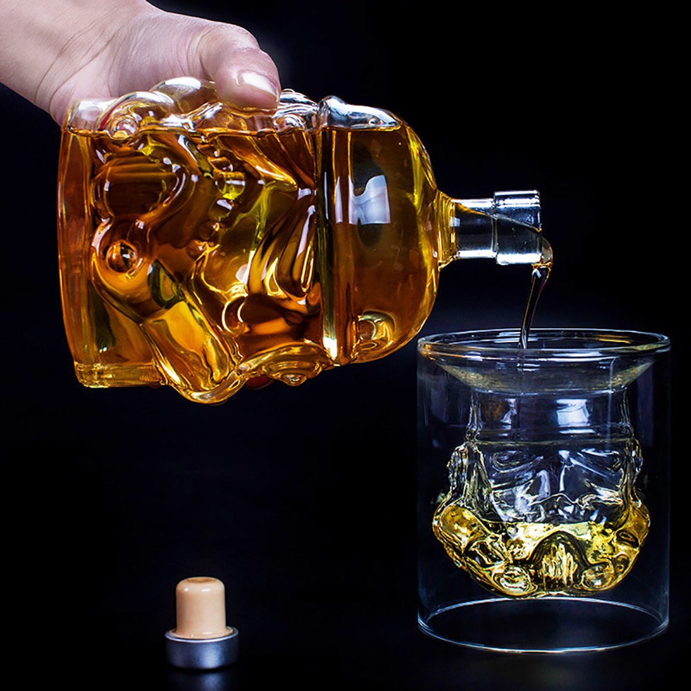 650ml/1000ml Glass Whiskey Bottle Skull Vodka Bottles Skull Head Bottle Gothic Wine Vodka Decanter With Stopper