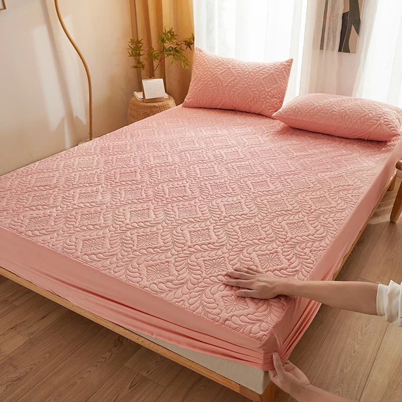 Waterdicht Laken Gewatteerd Matrashoes Voor Winter Elastische Hoeslaken Beschermer Volledig Queen King 160/140*200Cm: King / Rood