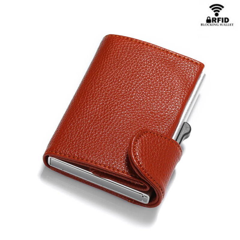 BISI GORO Metal RFID Credit Card Holder Single Aluminum Box Card Wallet PU Leather Soft Men and Women Pop Up Wallet