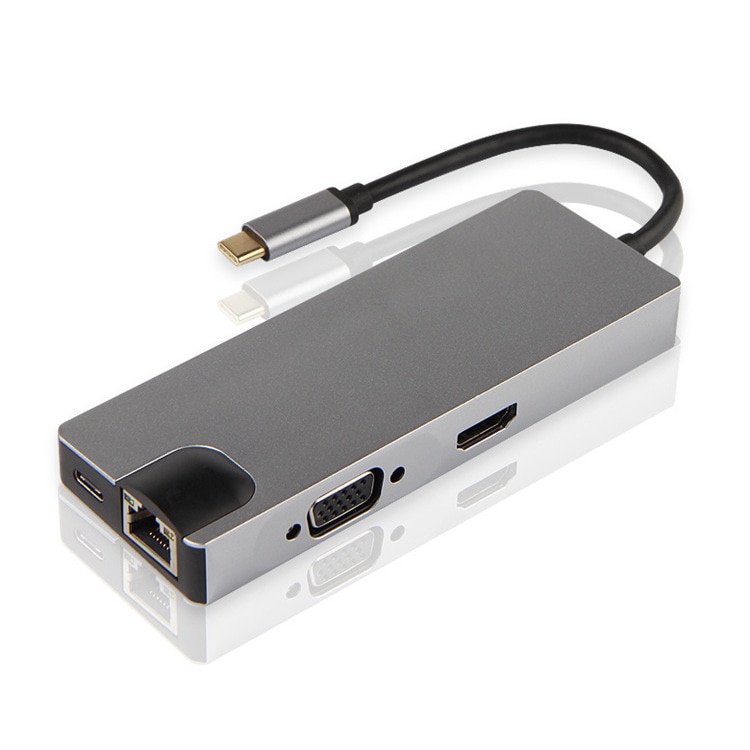 Type-C Naar Hdmi Type-C Docking Station Hdmi Vga Gigabit Netwerkkaart Usb Kaartlezer Alle In een Acht In Een