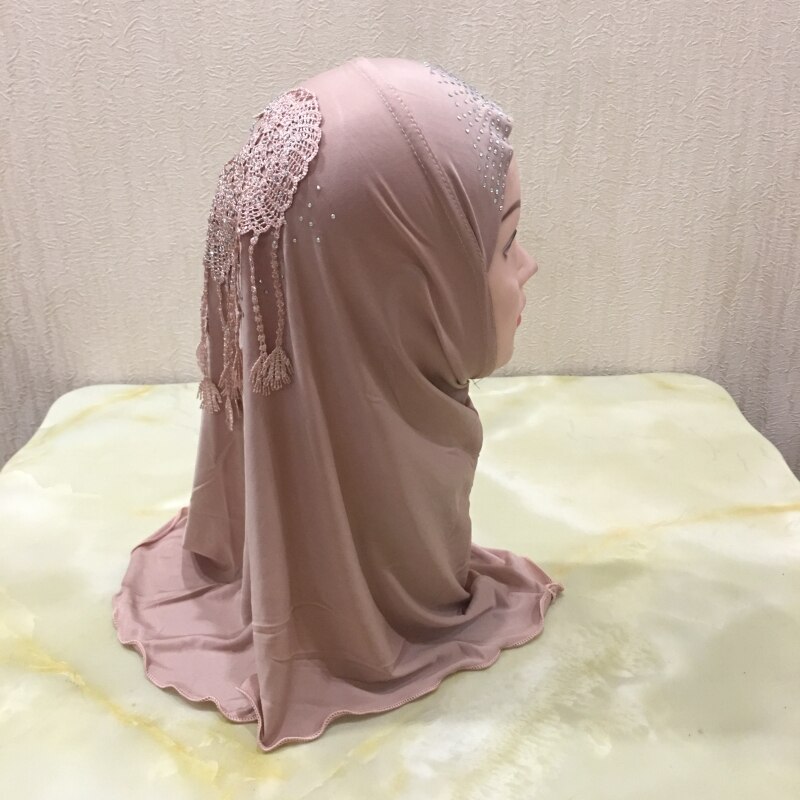 H003 fit 2-7 lat mała dziewczynka hidżab kapelusze z koronką muzułmańska chusta islamska chustka na głowę kapelusz amira pull on headwrap