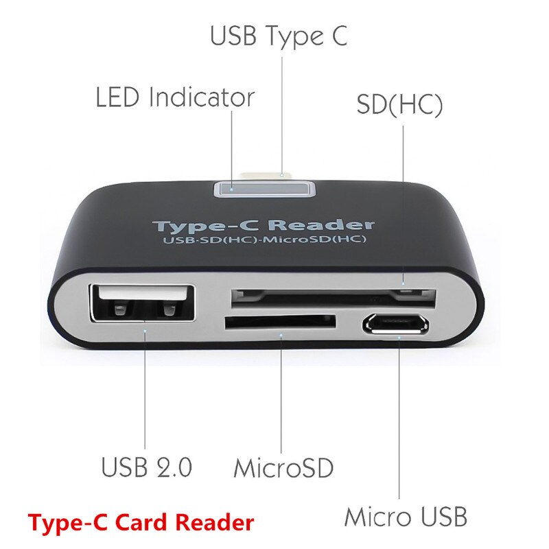 KEBIDU multifunctionele 4 in 1 OTG/TF/SD Smart Kaartlezer met Micro USB/Type C Lading Poort voor Samsung Galaxy S6 Rand Voor Telefoon: Type-C black