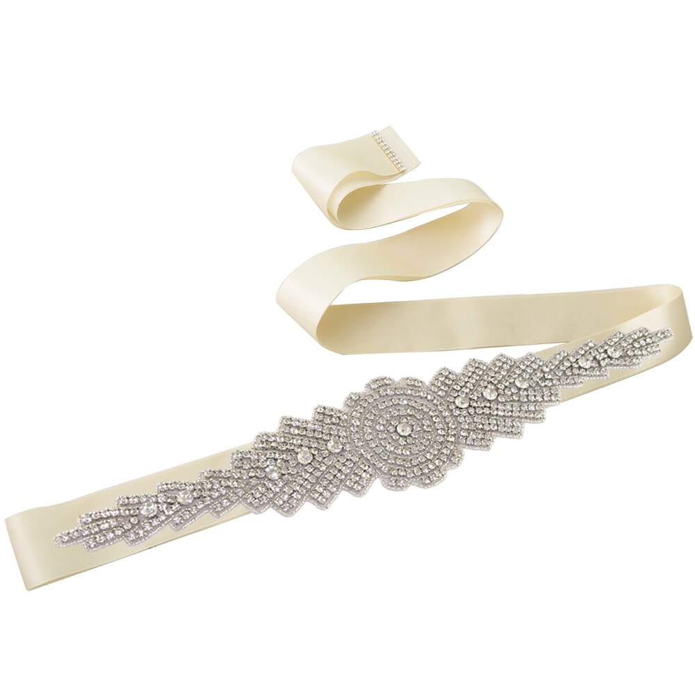 ZMS23 Wedding Dress Ivory Bride's Accessories Belt Bridemaid Brides Dresses Glitter Bridal Diamond Sash Women's Belts: ivory
