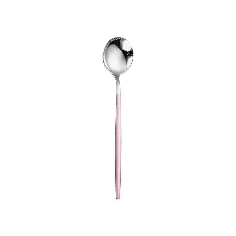 Kök rosa bestick servis set 304 rostfritt stål bestick hem gaffel sked kniv middag set lyx bestick set: Dessert sked