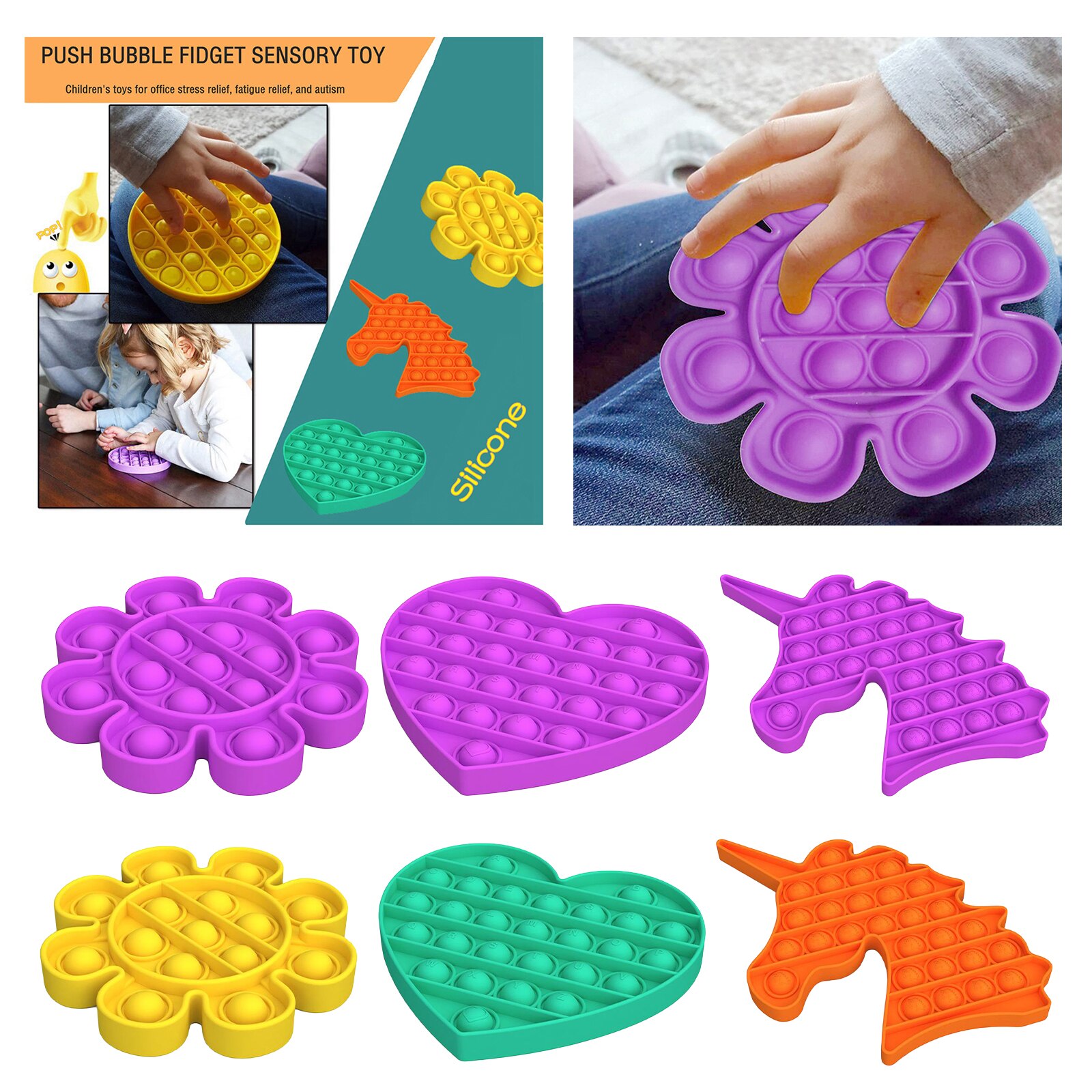 Reusable Push Bubble Sensory Toy Focus Educational Toys Soft Fun Play