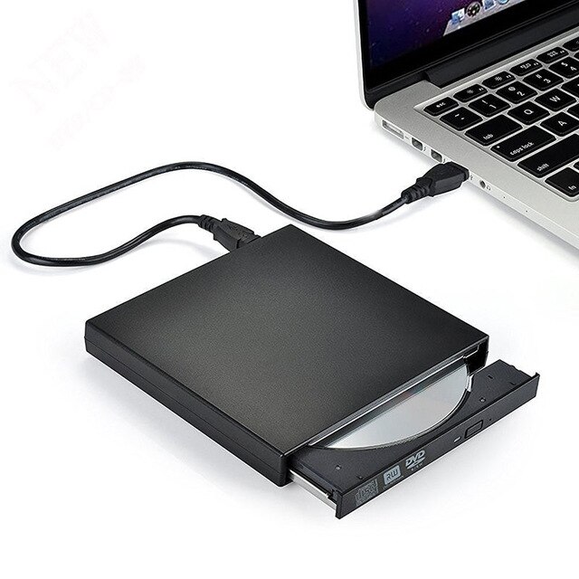 Unidad óptica de DVD externa USB 2,0, reproductor de CD/DVD-ROM, quemador de CD portátil Delgado, lector de grabadora portátil para iMac y portátil: BLACK