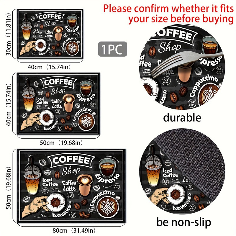 Kreative Küchen-Trockenmatte mit Kaffeedruck, weiches Gummi, rutschfest, saugfähig, schmutzabweisend, Matten für Kaffeebar, Arbeitsplatten, Geschirrmatte