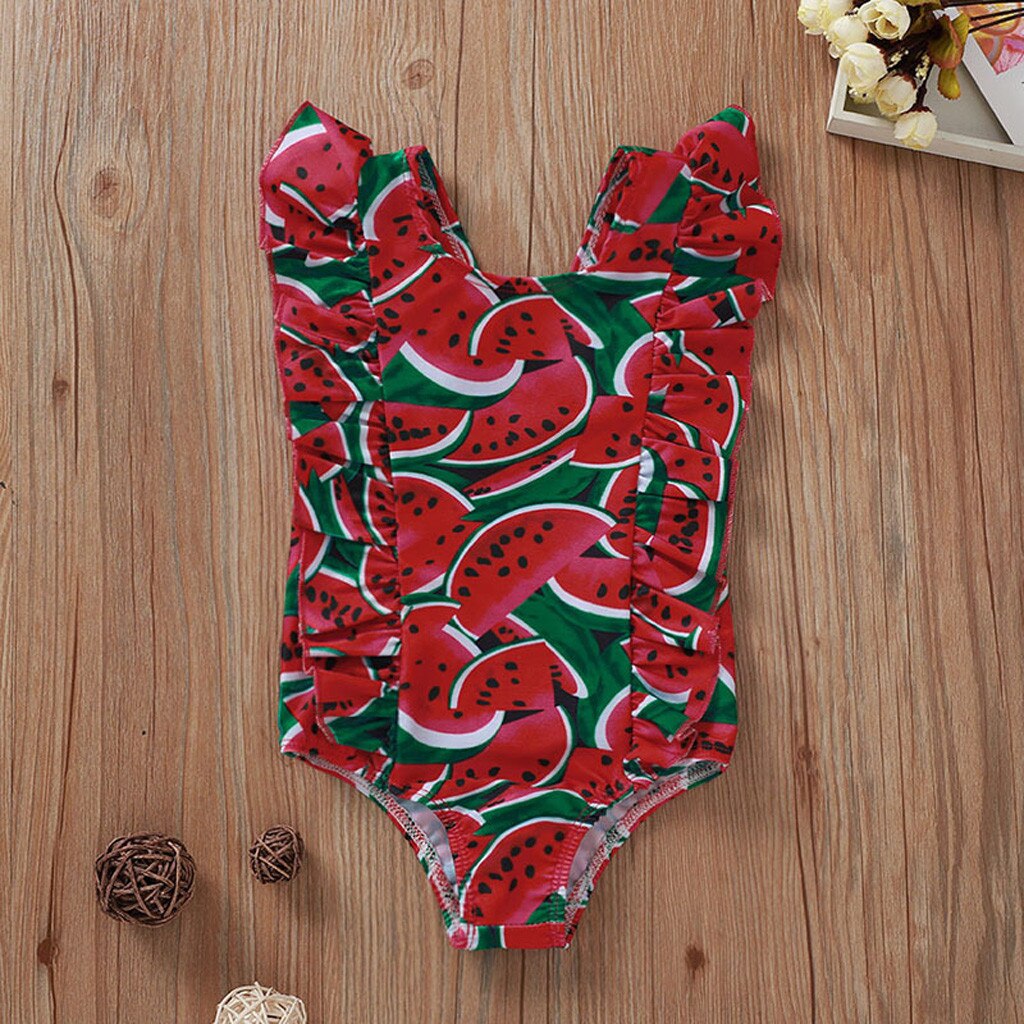Children's flying sleeve swimsuit frilly fruit watermelon print one-piece swimsuit baby girl swimsuit beachwear купальник X*