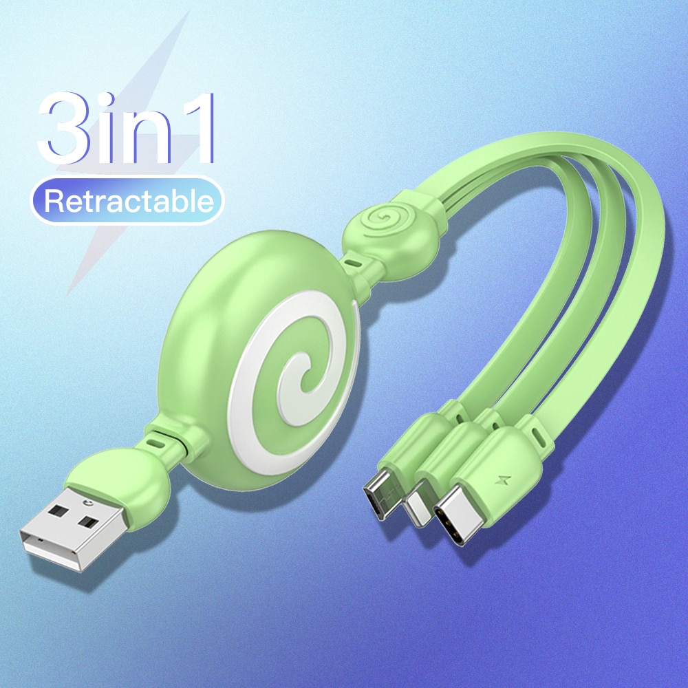 3 In 1 Type C Micro Usb 8 Pins Kabel Voor Iphone Retractable Charger Cable 100Cm 3A 3in1 Snelle lading Usb C Kabel Voor Huawei Xiaomi