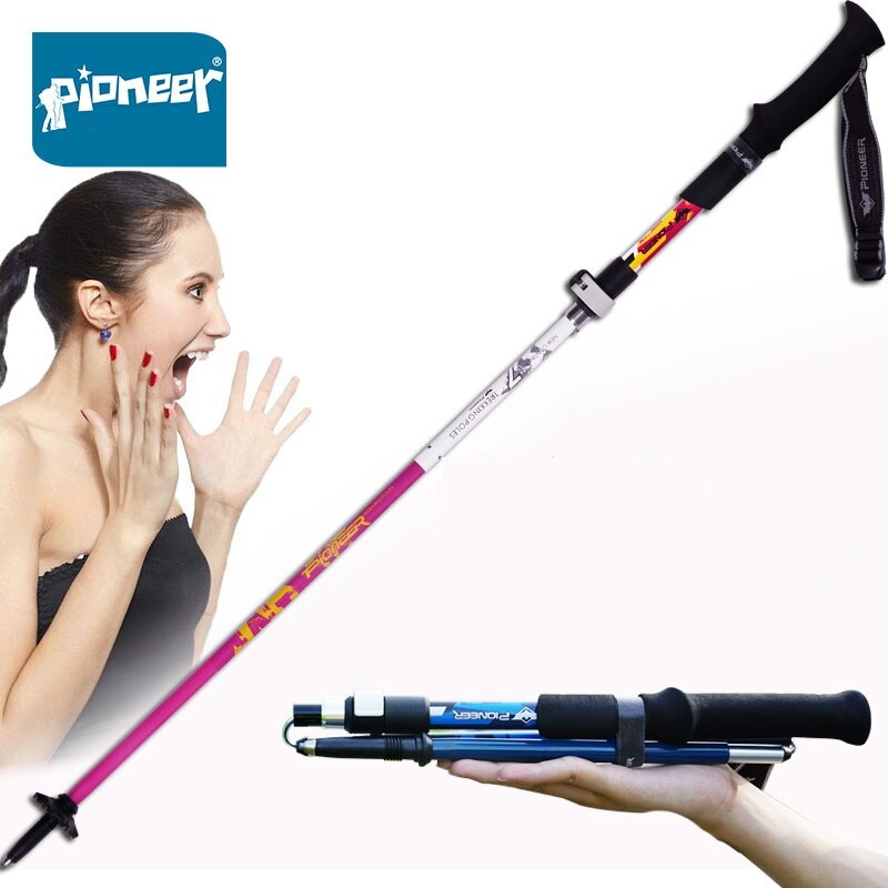 1 Piece Portable Folding Carbon Fiber Ski Pole Outdoor Ultralight Collapsible Adjustable Ski Nordic Walking Stick Snowboard