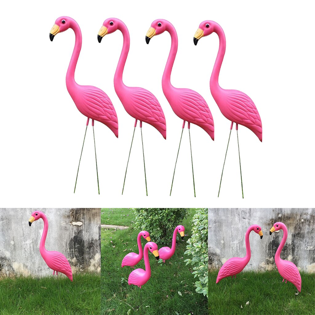 4 -pack stora flamingo trädgårdspinnar plastfågelstatyer gårdsdekor för utomhusgräsmatta, rosa