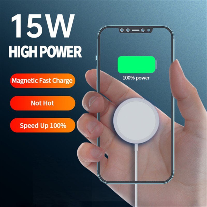 15W Magnetic Wireless Car Charger - Type C - For Magsafe iPhone 12 Series - Fast Charging Pad - With LED Light & USB Cable