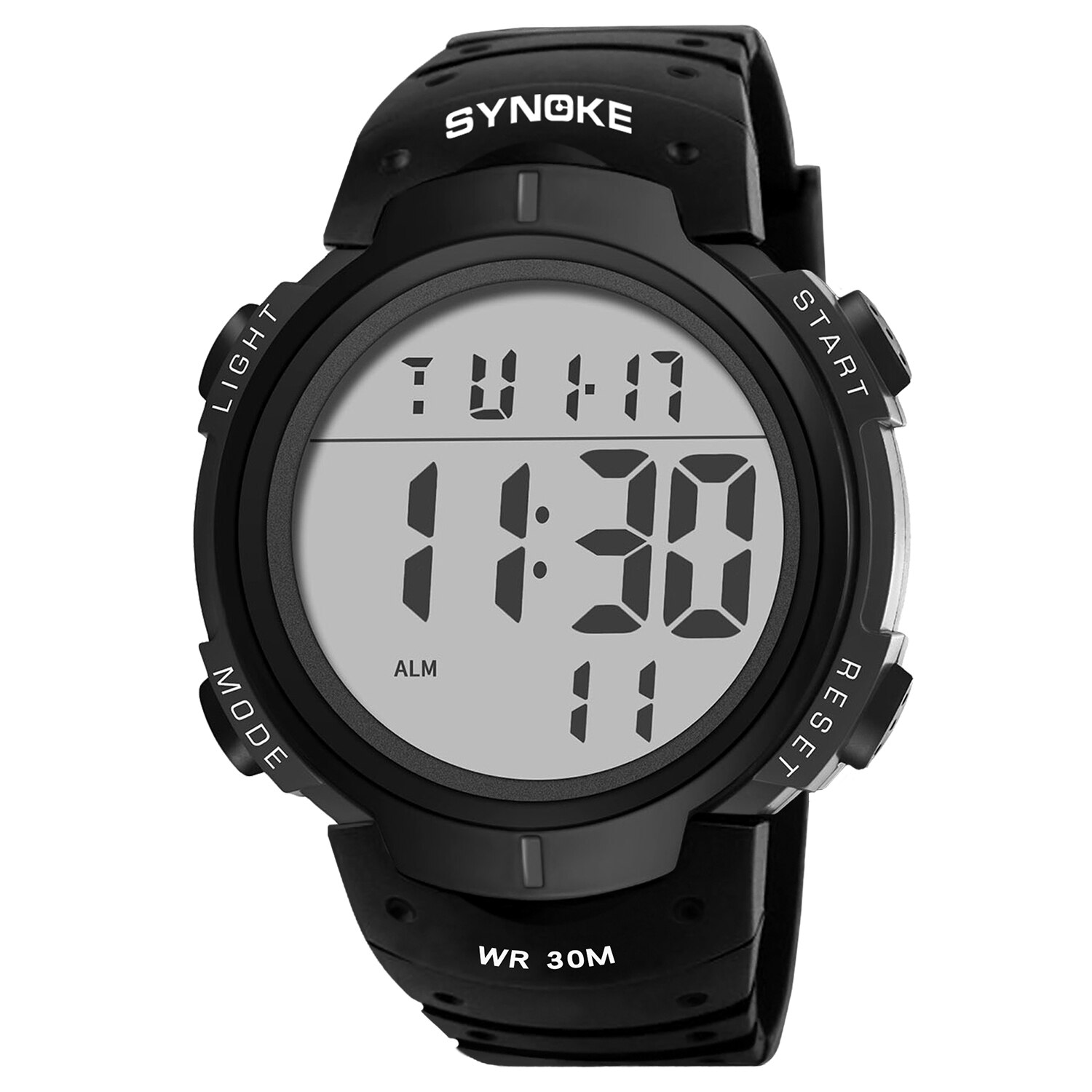 SYNOKE männer Uhren Große Zifferblatt Wasserdichte LED Alarm Uhr Sport Uhr Herren Digitale Armbanduhr Relogio Masculino Uhr Männer: Schwarz
