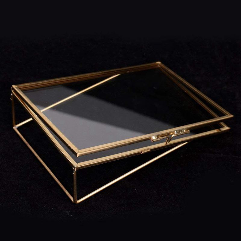 Simple Antique Rectangular Freestanding Transparent Glass Photo Frame for Home Decoration - Gold