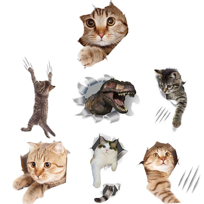 3D Lovely Cat Toilet Stickers Wall Stickers Home Decoration DIY Funny Cartoon Animal Wc Mural Art Vivid Kitten Puppy Safari PVC