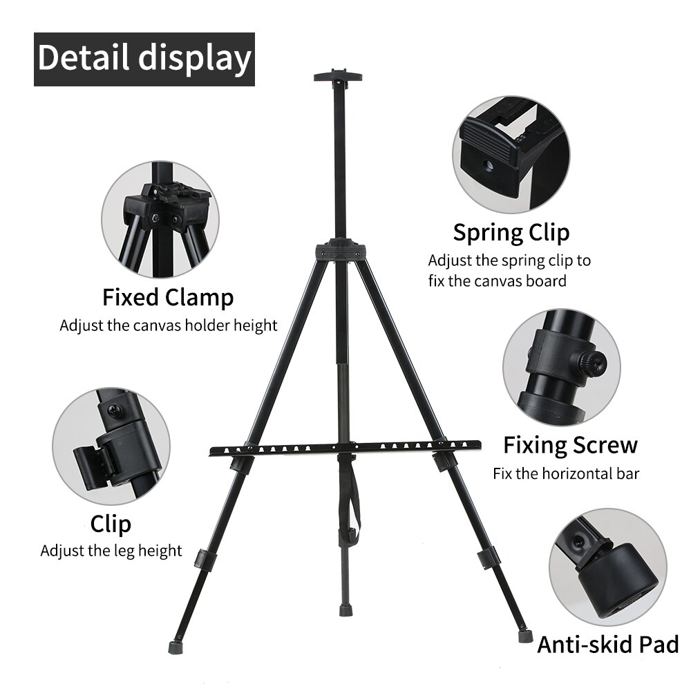 Foldable Tripod Adjustable Height 20 Inches Artists Easel Stand Metal to 61 Inches with Art Supplies for Floor/TablePainting