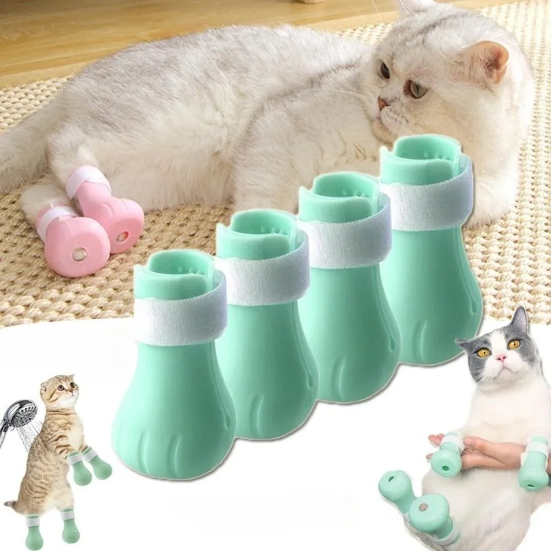 Verstelbare siliconen anti-kras kattenvoetschoenen voor verzorging bad wassen klauw pootafdekking beschermer siliconen huisdierverzorgingsgereedschap