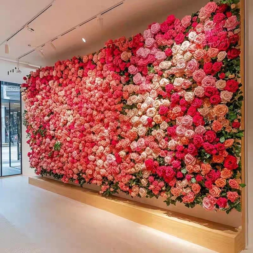 Handgemaakte Kunstbloemen Wandpanelen Realistisch 60x40cm Rozen Bruiloft Achtergrond Romantisch Duurzaam Zijden Rozen Bloemenwand