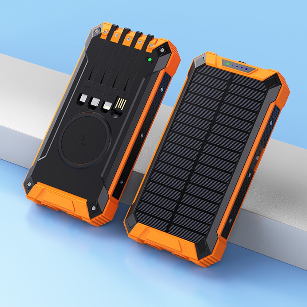 20000mah mobilepower cabo auto-contido energia móvel solar compartilhada universal caso macio telefone móvel neutro sem fio power bank: Laranja