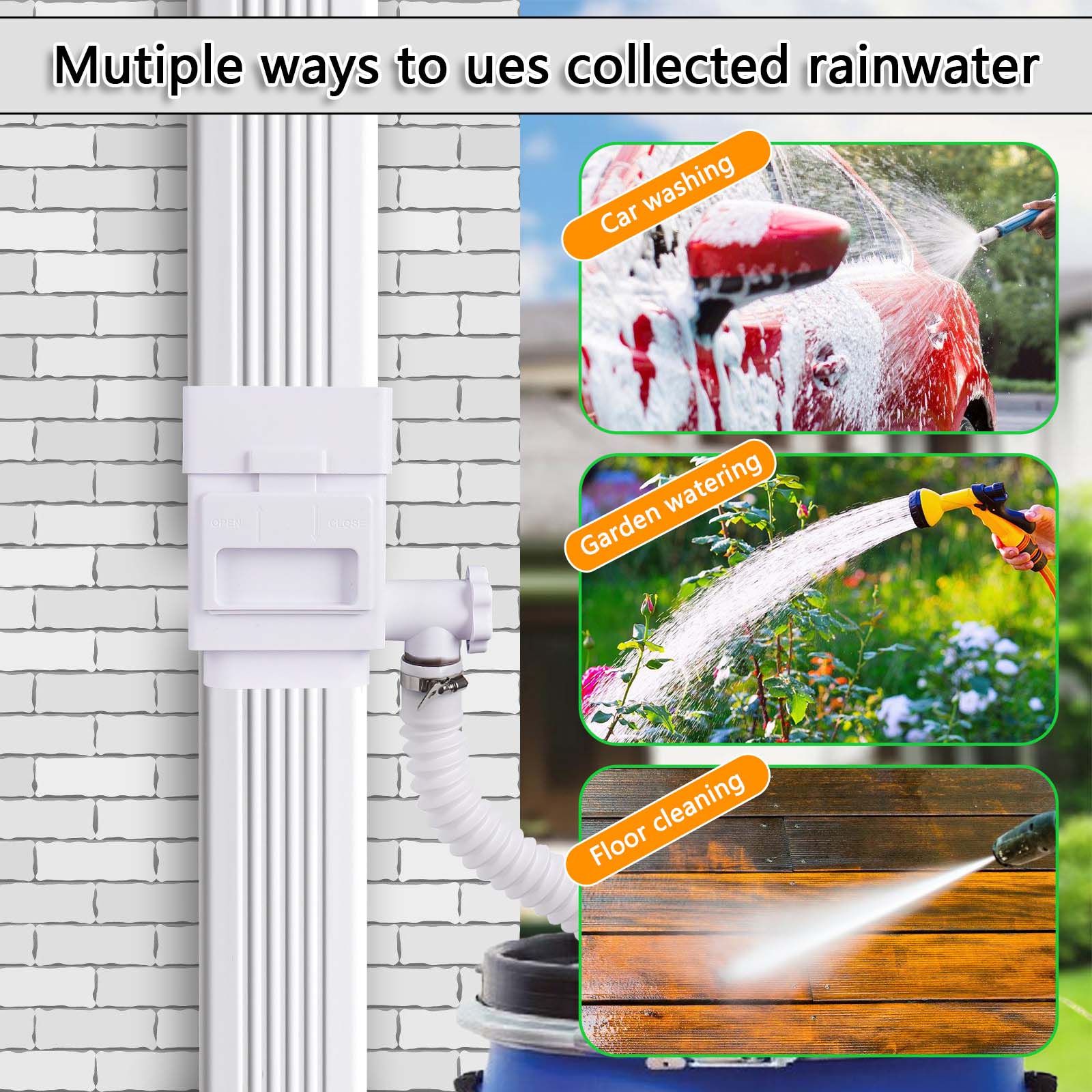 Rain Water Collection System High Performance Accessories Rainwater Collector for Downspouts Lawn Watering Backyard Gardening