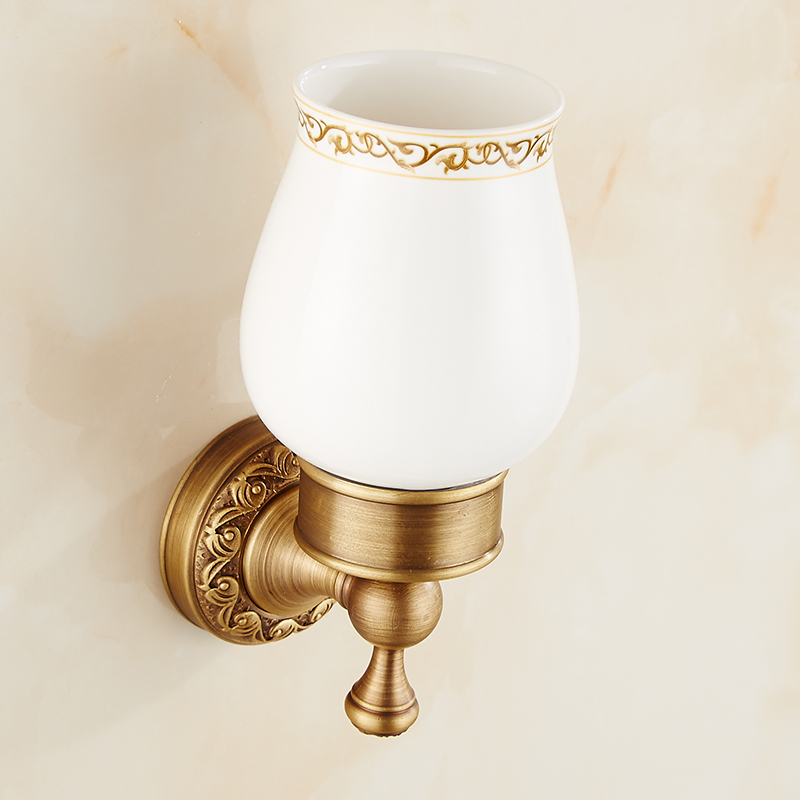 Soporte de cepillo de dientes de latón antiguo soporte de cepillo de dientes con Taza de cerámica única accesorios de baño ZD934