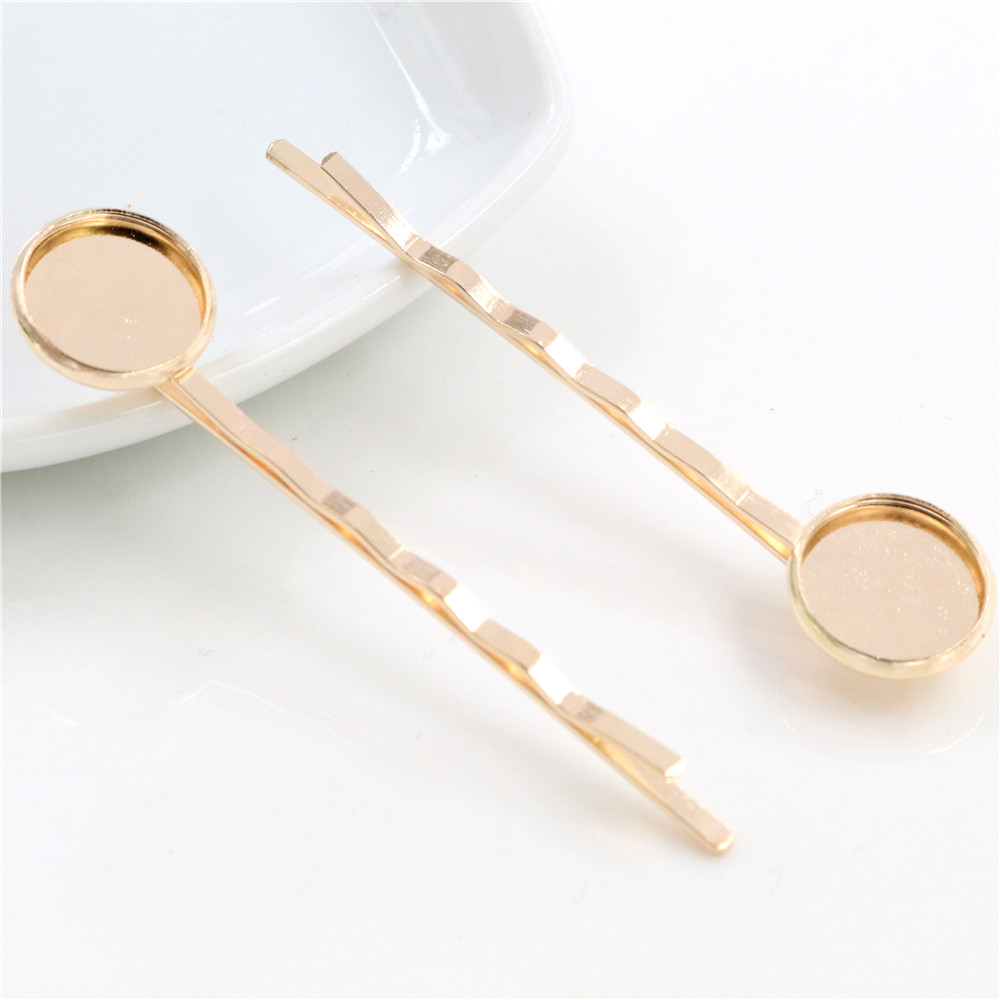 12mm 10pcs Classic 8 Colors Plated Copper Material Hairpin Hair Clips Hairpin Base Setting Cabochon Cameo: Pink