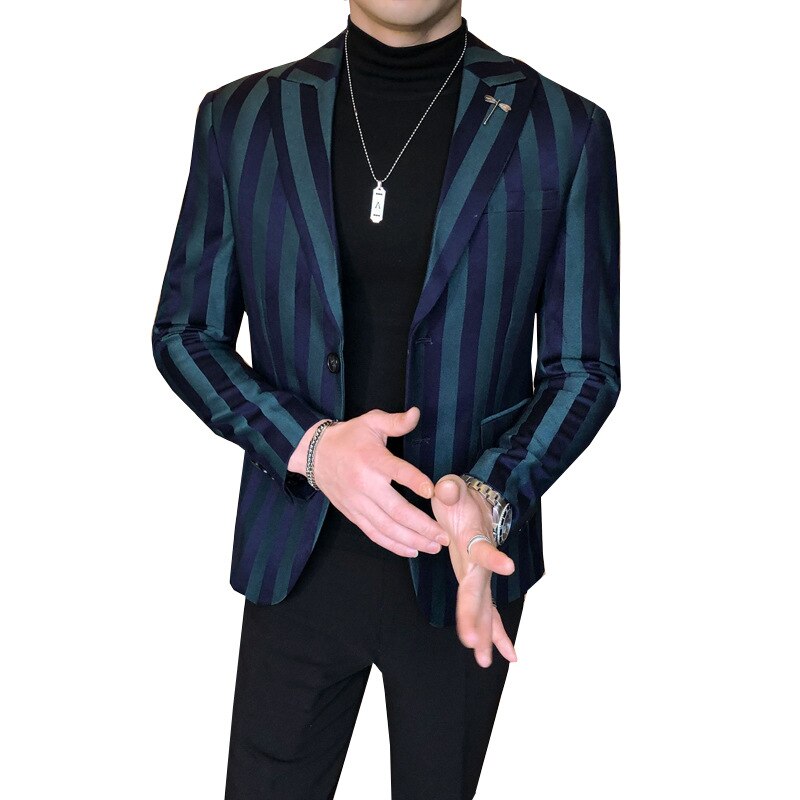 Chaqueta de rayas Vertical ajustada para hombre, chaqueta con hebilla doble de una sola fila de estilo británico juvenil de , novedad de otoño de