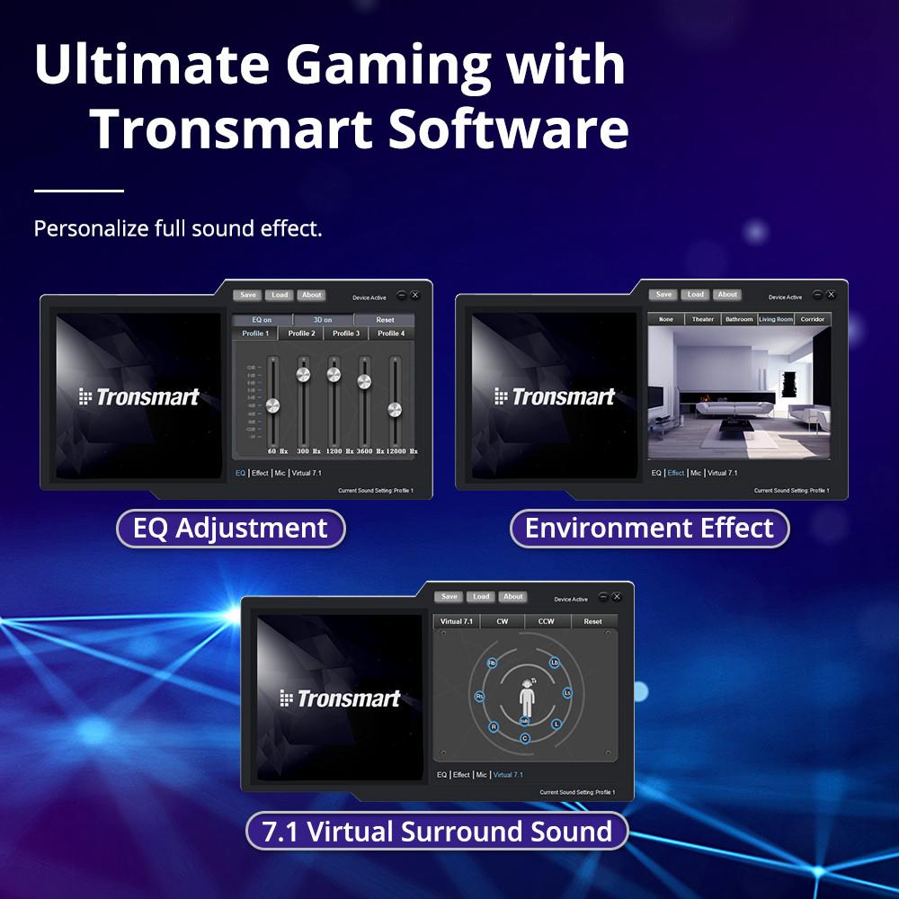 Tronsmart Sparkle Virtual 7.1 gamingowy zestaw słuchawkowy z oświetlenie RGB, Port USB dla PS4/PS5, PC/Laptop, przełącznik Nintendo, seria Xbox.