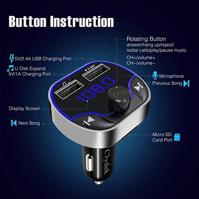 Bluetooth FM Transmitter Aux Modulator Car MP3 Player Audio Receiver Bluetooth Handsfree Calling Car Kit Dual USB Car Charger