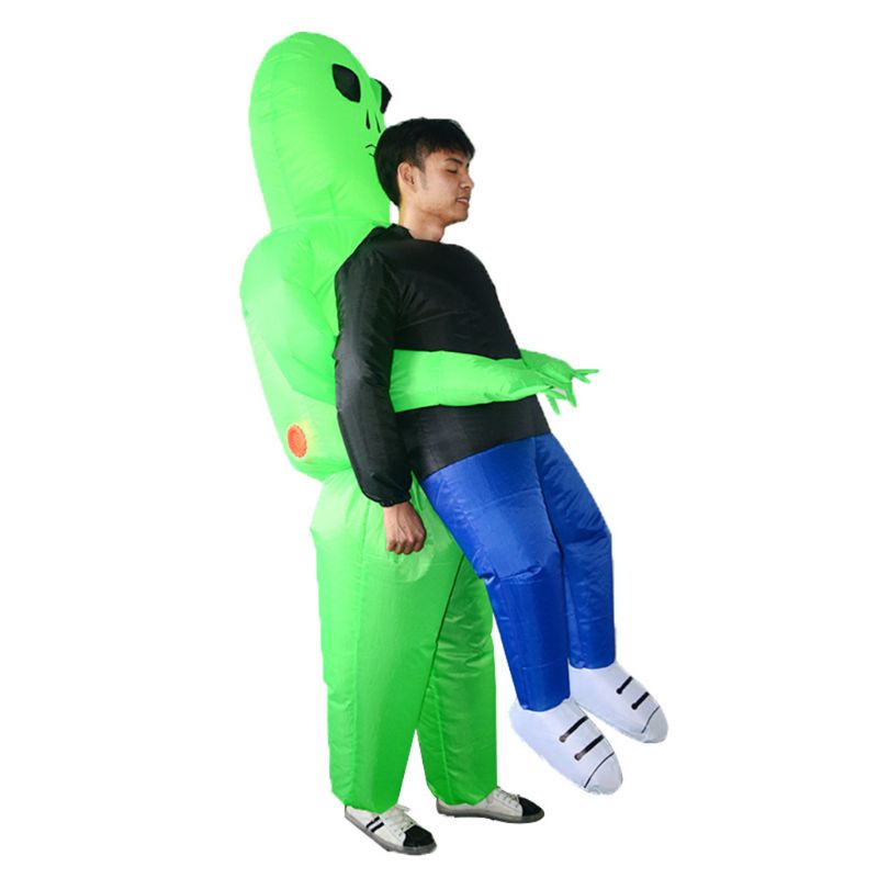 Inflatable Halloween Party Dress Green Alien Pick Me Up Costume Monster Adults Walking Performing Funny Props Suit