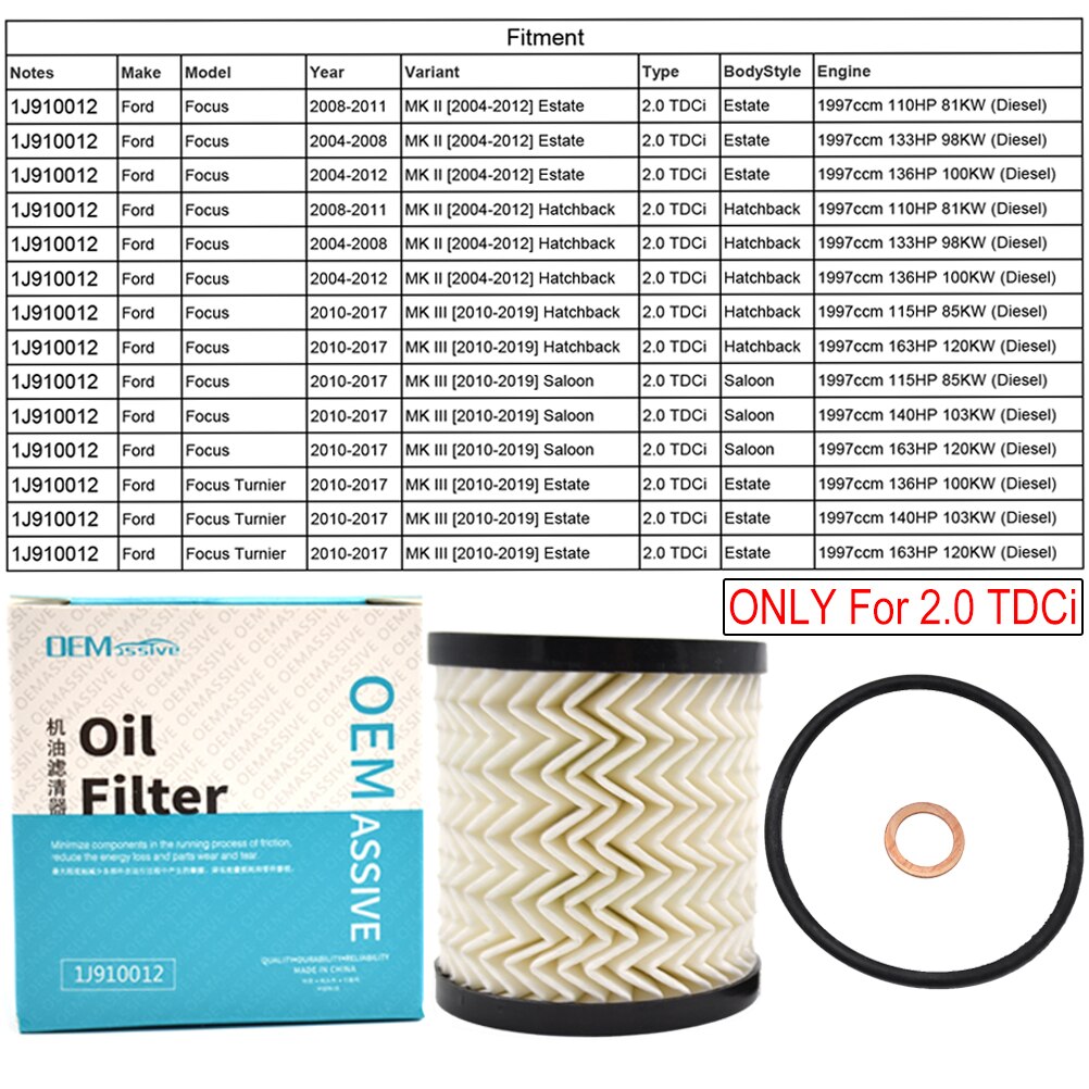 Filtro de aceite para Ford Focus 2 2005, 2006, 2007, , /Focus 3 , , , , , , , 1109 X3 1109 AY 8692305: 1J910012