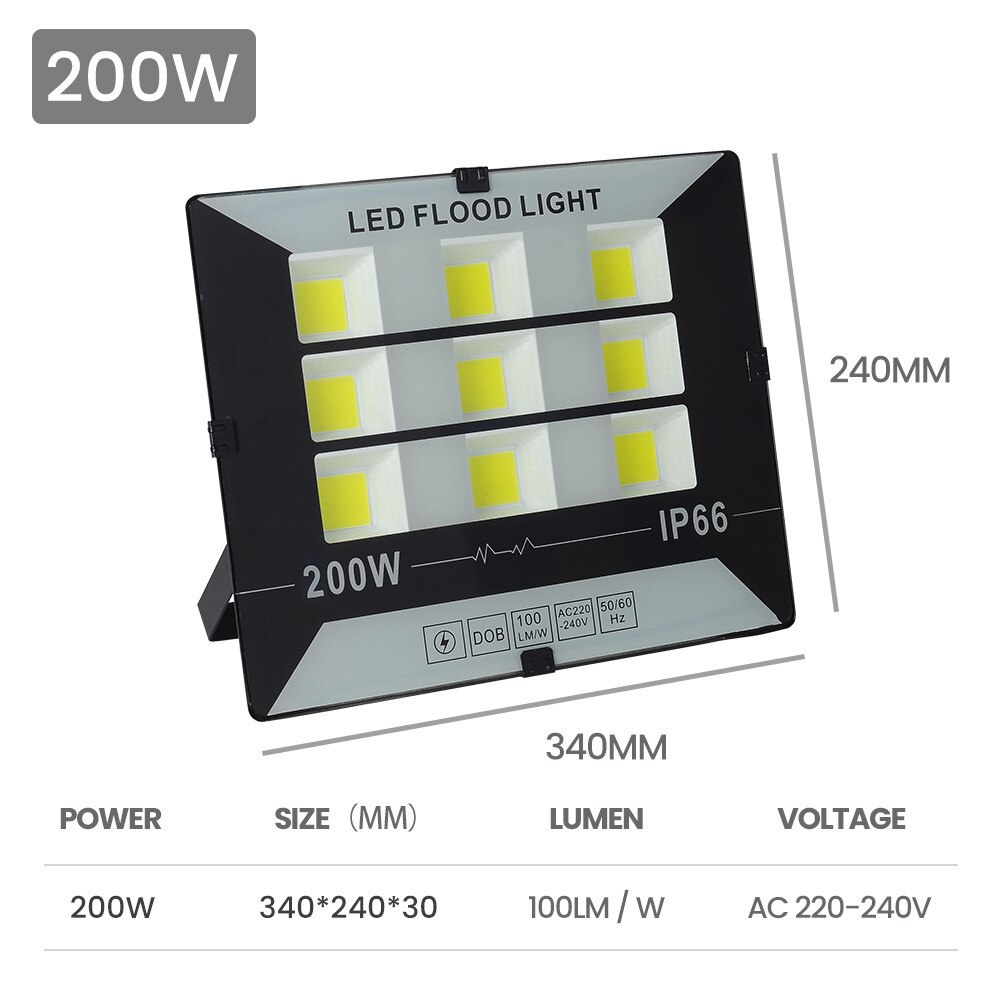 300W COB Flood Light Led Spotlight Outdoor Lighting for Garden IP66 Street Lamp LED 50W 100W 200W Reflector foco led exterior: 200W Floodlight