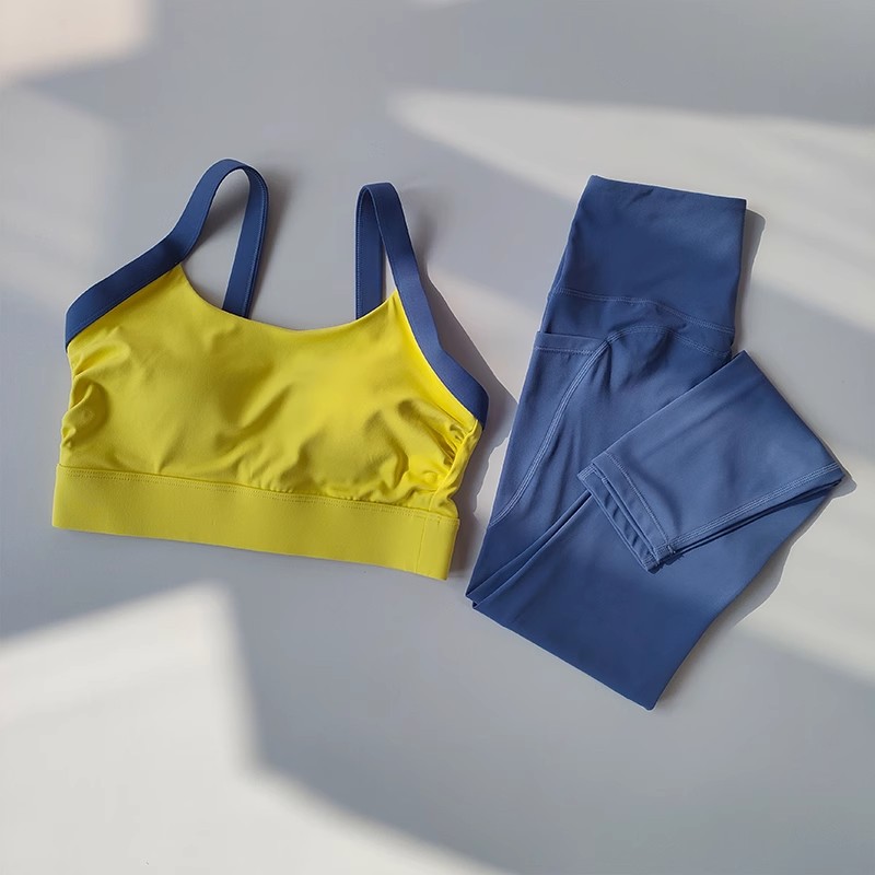 Yoga-Anzug für Damen, hoch-Ende-2-teiliges Yoga-einstellen, trainieren-setzt, Sportbekleidung, Fitnessstudio, Kleidung, Fitness-Anzug, BHs und Gamaschen, Sportanzüge: XL / sonnig Gelb