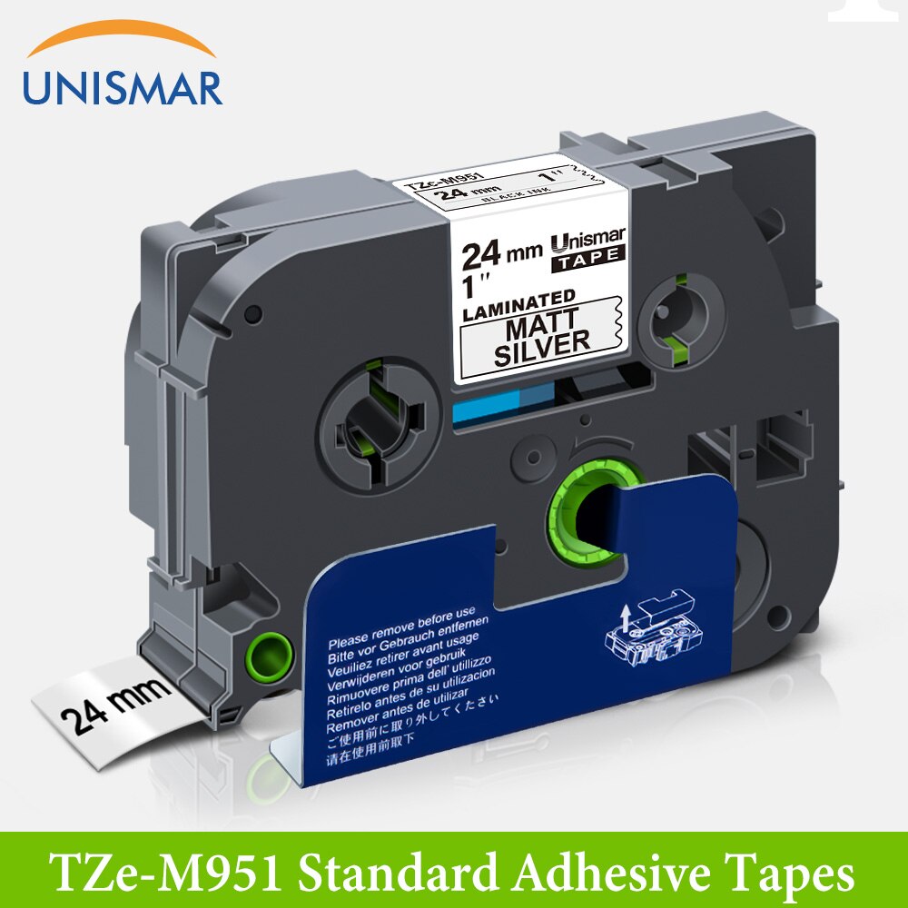 Unismar 24mm TZ-153 Labeling Tapes TZe-153 Blue on Clear TZ TZe 153 Tape 24mm Laminated Ribbon For Brother P touch Label Maker: Black On Matt Silver