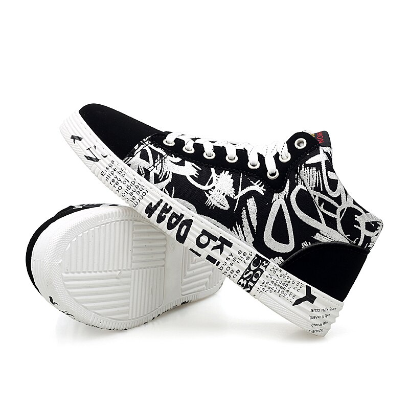 Printemps automne hommes femmes baskets chaussures décontractées Couples bottes chaussures en toile haut de gamme Hip Hop rue Camouflage bottes: black and white / 9.5