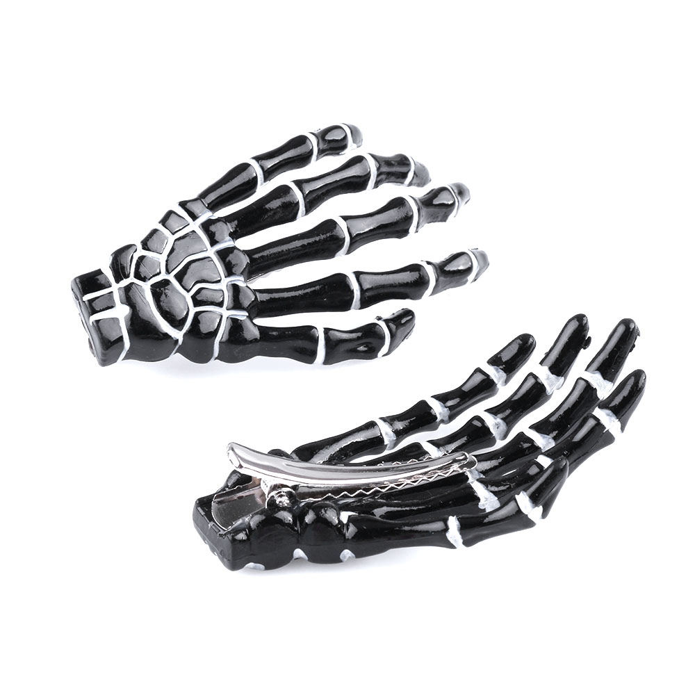Horquilla de hueso de mano de calavera para Mujer, pinzas para el cabello de esqueleto fantasma, accesorios para el cabello, 2 piezas por juego: Gris