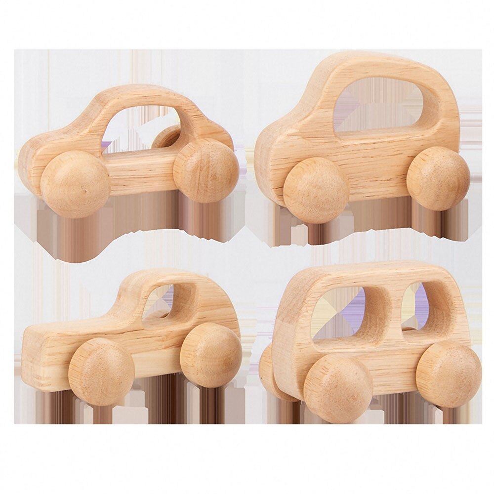 1Pc Peuter Baby Houten Kar Bijtring Inertie Trolley Auto Baby Grijpen Spier Meting Training Handgemaakte Houten Baby Speelgoed